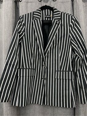 Karl Lagerfeld Black and White Vertical Stripe Blazer